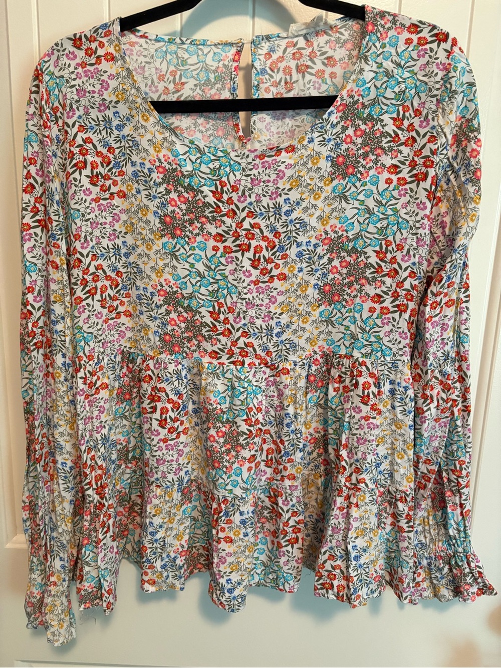 Jane and Delancey White Multi Floral Peplum Tunic